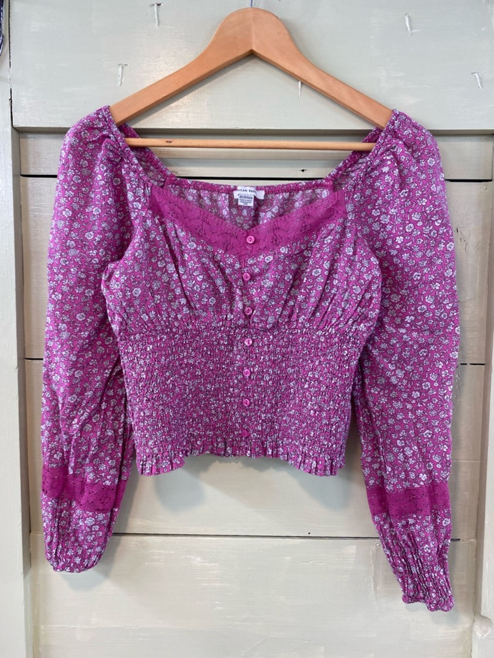 Floral Smocked Peasant Top - Magenta Pink
